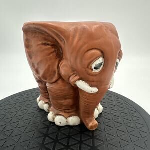 Vintage 70s ARDCO of Japan Fine Ceramic Brown Elephant Planter Pot Vase